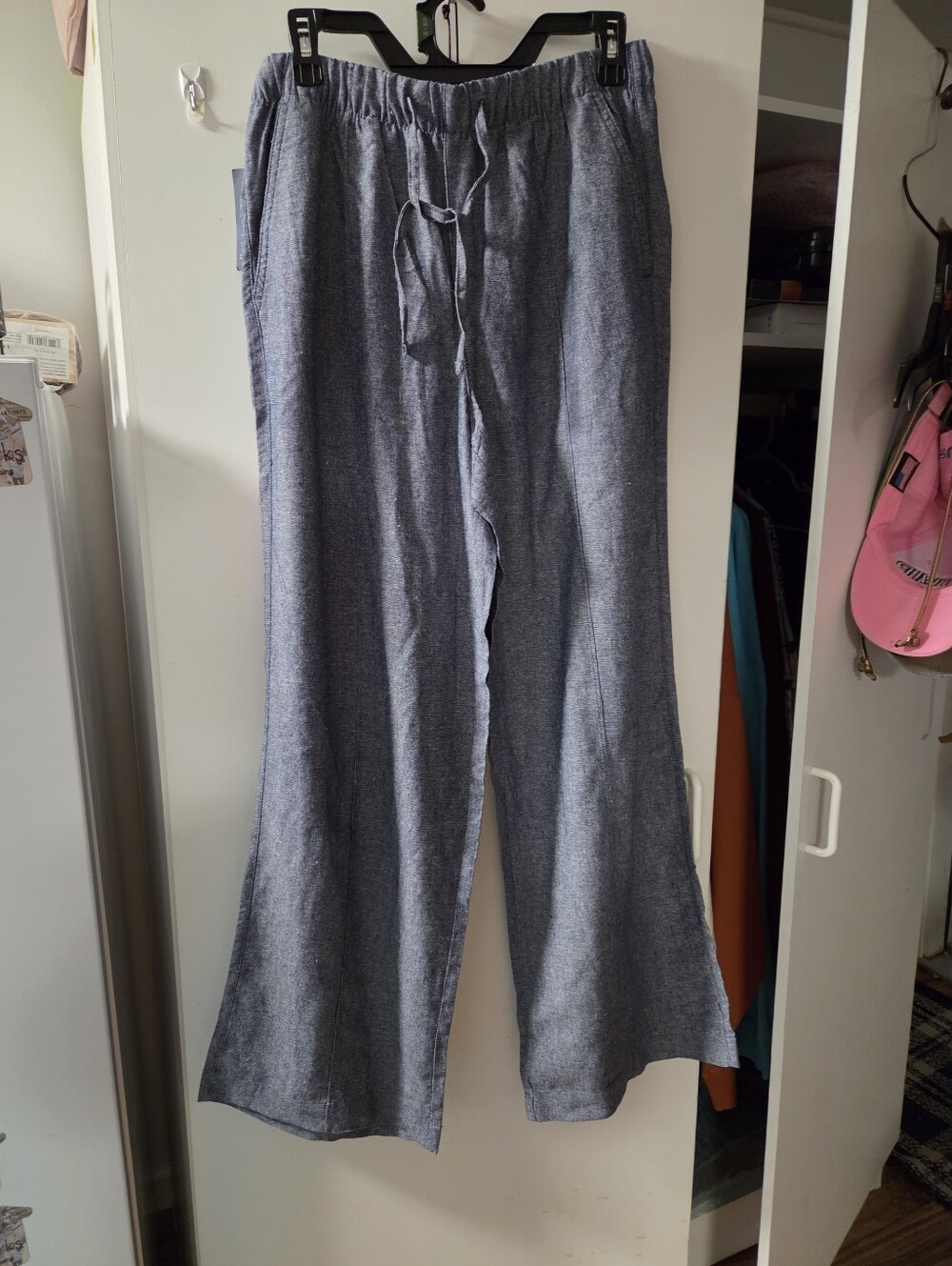 GAP Chambray-Look Wide Leg Drawstring Pants in Blue